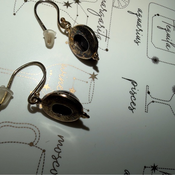 vintage art deco style gold vermeil earrings with black oval cabochon stones - Picture 3 of 5